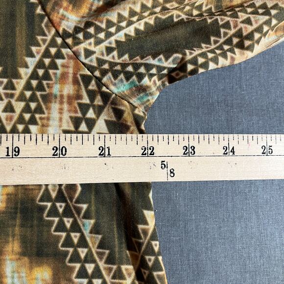 Indigo Soul Tunic Top Womens Large Brown Geometric Print Sharkbite Hem V-Neck - Picture 8 of 8